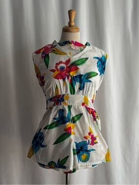 Vintage 1990s OP OCEAN PACIFIC Floral Cotton Romper / S